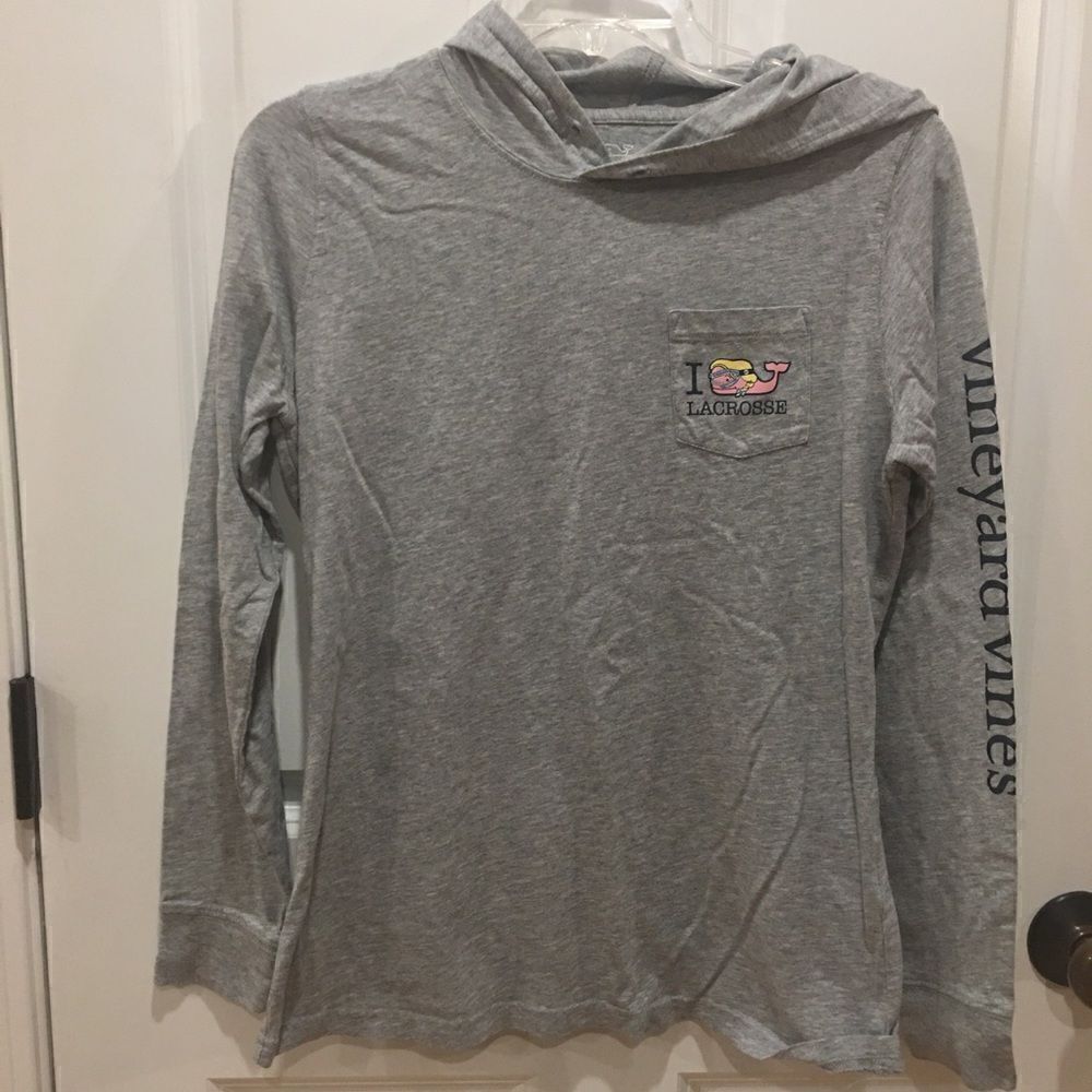 Vineyard Vines XS gray long sleeve hoodie shirt lacrosse